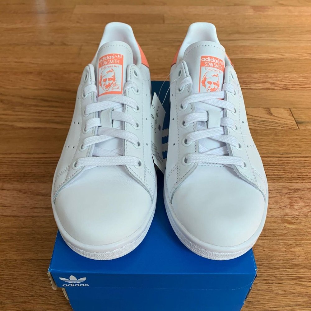 Adidas Stan Smith White / Coral Womens Shoes - Picture 5 of 6